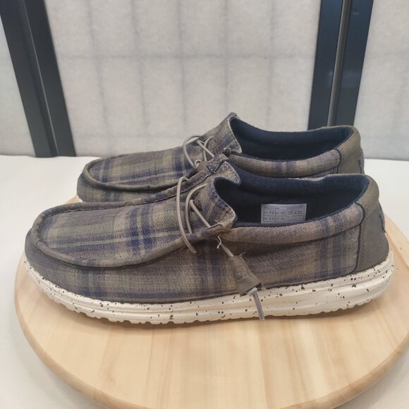 Hey Dude Wally Funk Plaid Blue Gray Slip On Shoes Men US 12 - Picture 6 of 15